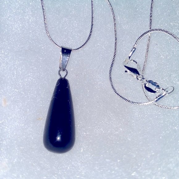 Hand Crafted Other - Natural Black Onyx Sterling Silver 24” Nec…